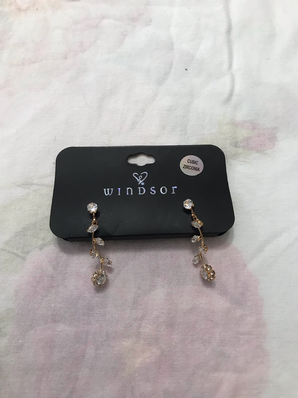 Windsor Gold Tone Cubic Zirconia Floral Feminine Delicate Long Earrings